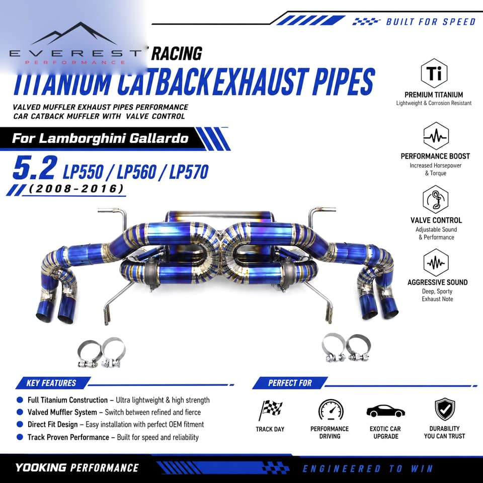 Racing Titanium Catback Exhaust Pipes for Lamborghini Gallardo 5.2 LP550/LP560/LP570 (2008-2016) Valved Muffler Exhaust Pipes