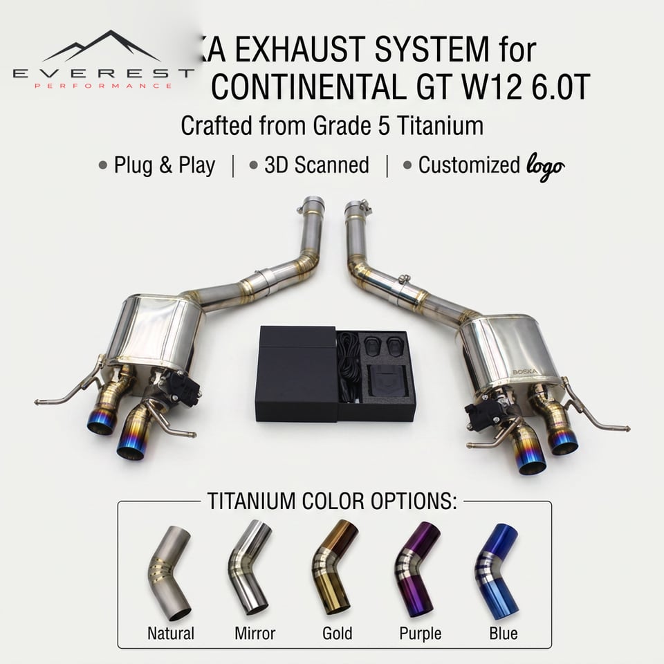 Custom Valvetronic Exhaust System for Bentley Continental GT W12 6.0T 2004-2013 Lightweight Titanium Catback with Valved
