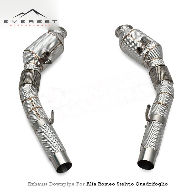 Heat Shield Exhaust Pipe with Catalyst for Alfa Romeo Stelvio Quadrifoglio 510 HP 2.9T 2018-2024 High Flow Catted Downpipe