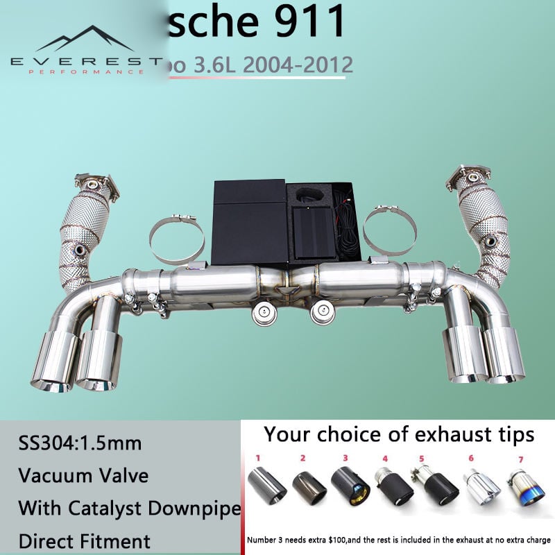 Exhaust Pipe System for Porsche 911 997/997.1 Turbo 3.6L 2004-2012 Stainless Steel Axle Back With Catalyst Downpipe