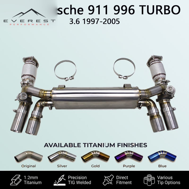 Titanium Exhaust Pipe System for Porsche 911 996 TURBO 3.6 1997-2005 Catback Downpipe With Heat Shield Muffler Escape