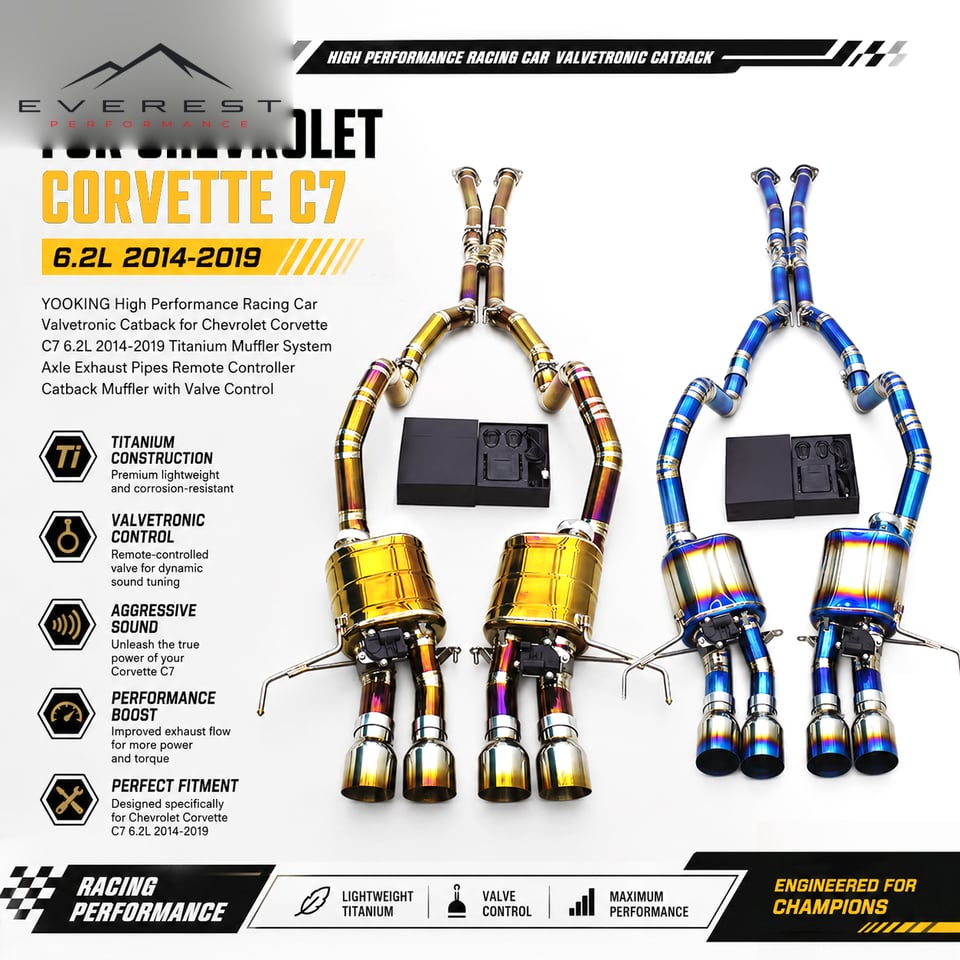 Racing Valvetronic Catback Exhaust Pipes for Chevrolet Corvette C7 6.2L 2014-2019 Titanium With Valved Muffler Axle Exhaust Pipe