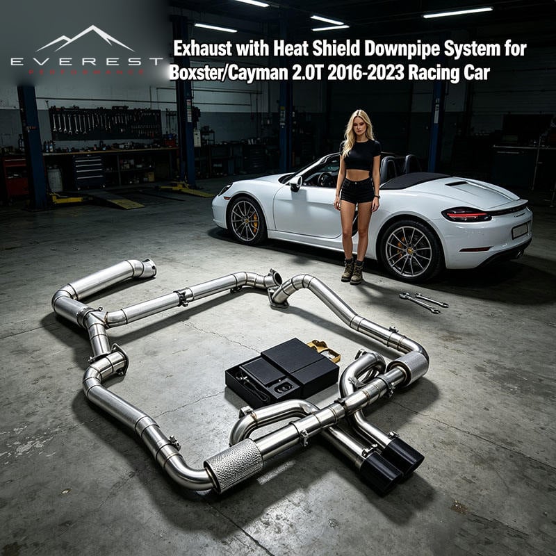 SS304 Full Catback Exhaust with Heat Shield Downpipe System for Porsche 718 Boxster/Cayman 2.0T 2016-2023 Racing Car