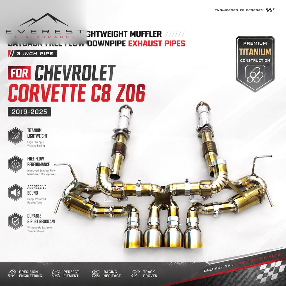 Racing Titanium Lightweight Muffler Catback Free Flow Downpipe Exhaust Pipes for Chevrolet Corvette C8 Z06 2019-2025 3 Inch Pipe