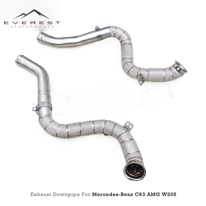 Free Flow Downpipe Exhaust Pipes for Mercedes-Benz C63/C63S AMG W205 4.0T 2015-2024 Stainless Steel Heat Shield Header