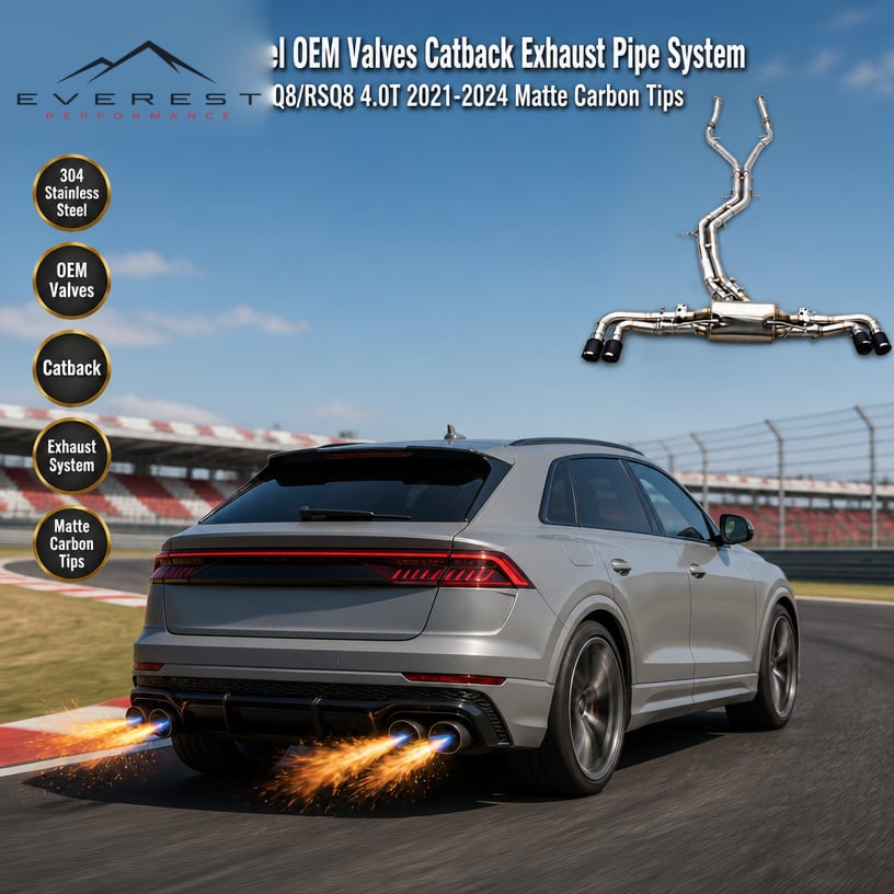 Stainless Steel Valves Catback Exhaust Pipe System for for Audi RS Q8/RSQ8 4.0T 2021-2024 Matte Carbon Tips