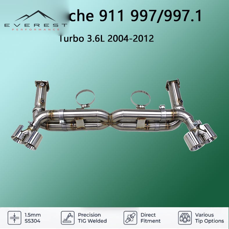 SS304L Exhaust Pipe System for Porsche 911 997/997.1 Turbo 3.6L 2004-2012 High Performance Catback Quad Tips Axle System
