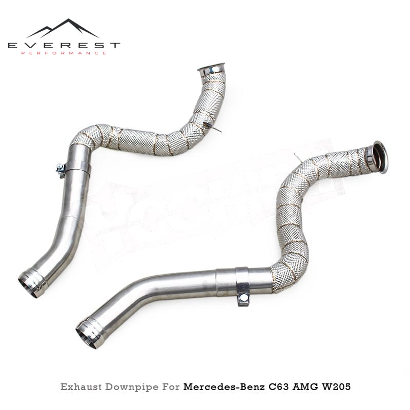 Racing Stock Free Flow Exhaust Downpipe Mercedes-Benz C63/C63S AMG W205 4.0T 2015-2024 304 Stainless Steel Mirror Polished