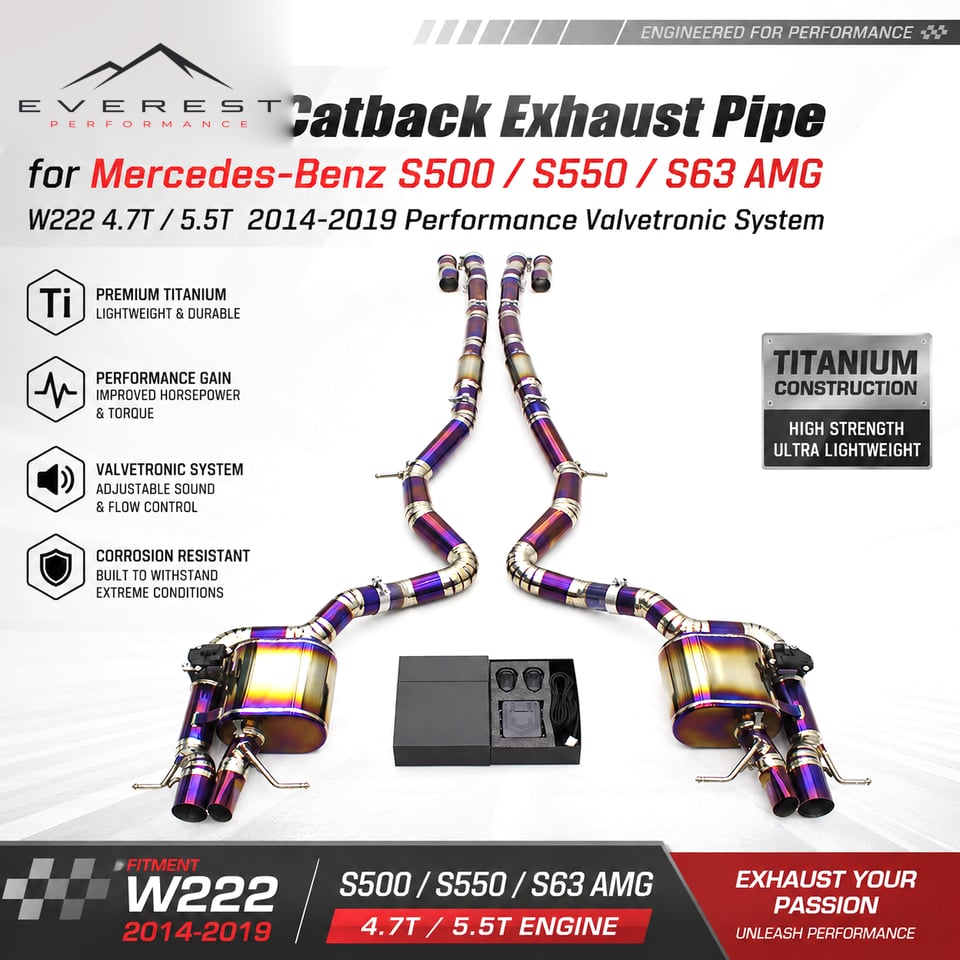 Racing Titanium Catback Exhaust Pipe for Mercedes-Benz S500/S550/S63 AMG W222 4.7T/5.5T 2014-2019 Performance Valvetronic System