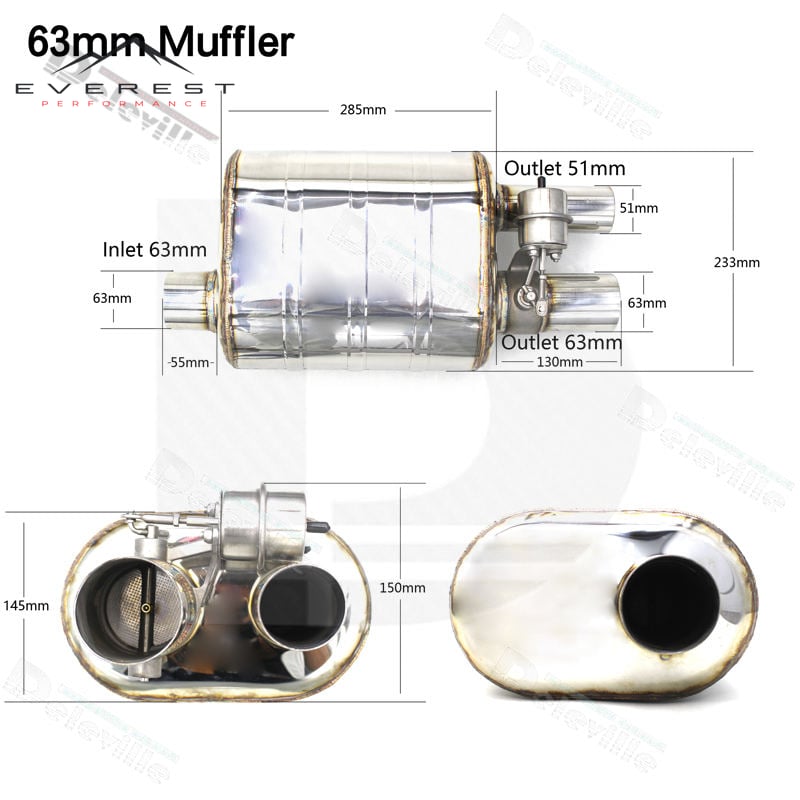 SS304L 2.5/3inch Universal Muffler for Various Models Exhaust Vaccum Valved /Electronic Valve Control Racing Car Exhaust System