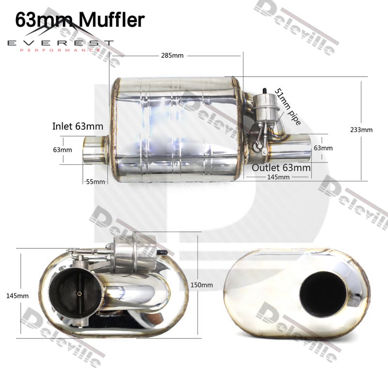 SS304L 2.5/3inch Vacuum Valve Universal Muffler for All Car Model Universal Escape Muffler High Performance Exhaust