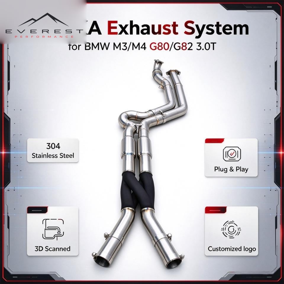 Catback Exhaust System 304 Stainless Steel Exhaust Pipe for BMW M3 G80 / M4 G82 3.0T 2020-2026 Equal Length Mid Pipe