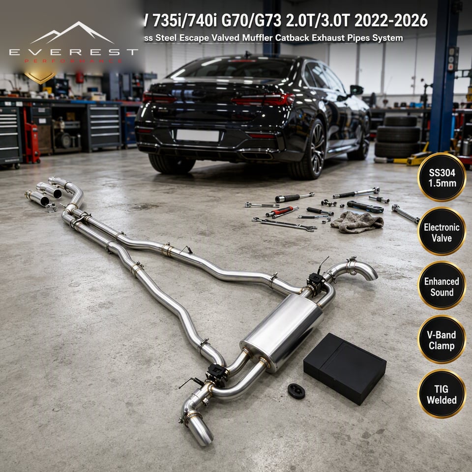SS304 Performance Electronic Valve Muffler Catback Exhaust Pipe System for BMW 735i/740i G70/G73 2.0T/3.0T 2022-2026