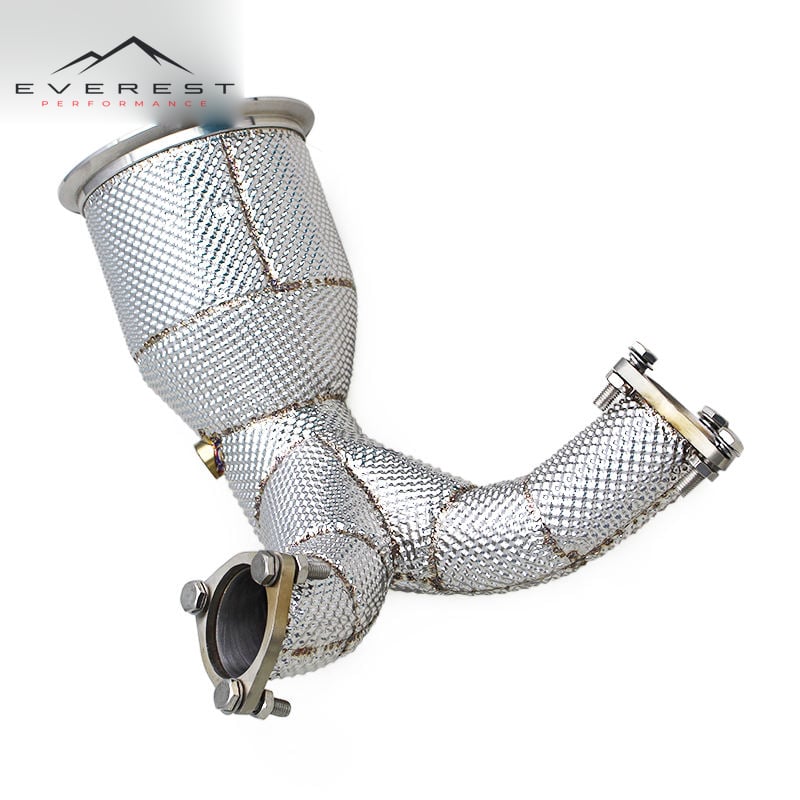 Stainless Steel Heat Shield Downpipe for AUDI S4/S5 B9 3.0T 2019-2023 Free Flow Exhaust Pipe