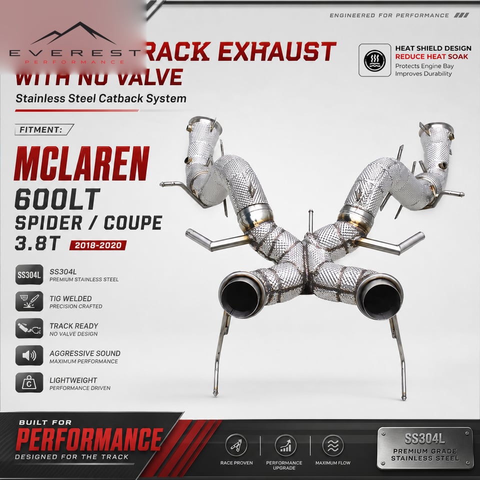 Racing Track Exhaust With No Valve for Mclaren 600LT Spider/Coupe 3.8T 2018-2020 Stainless Steel 304 Car Exhaust Catback System