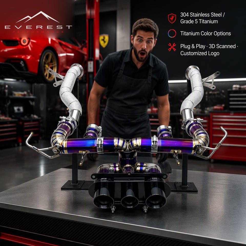 Direct-fit Full Exhaust for Ferrari 458 Italia/Spider 4.5L 2011-2016 SS304 Test Pipe Titanium Lightweight Straight-pipe Axleback