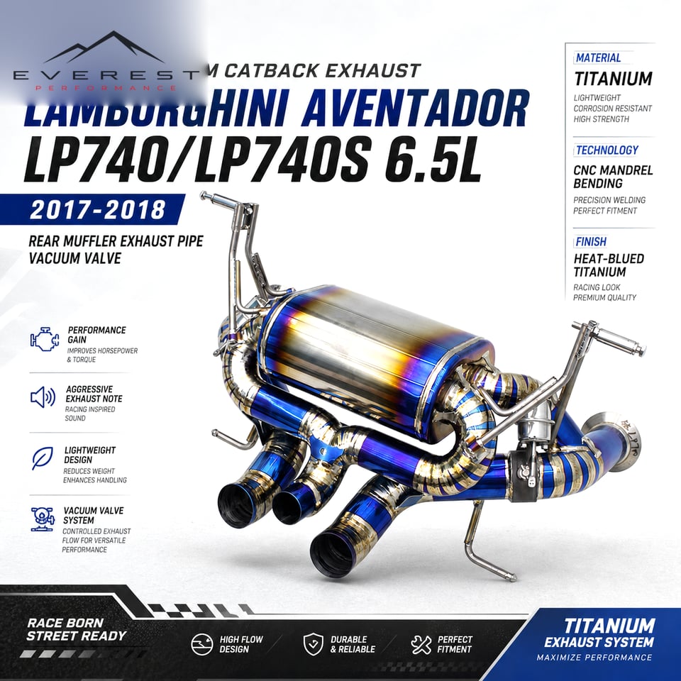 Racing Titanium Catback Exhaust for Lamborghini Aventador LP740/LP740S 6.5L 2017-2018 Rear Muffler Exhaust Pipe Vacuum Valve