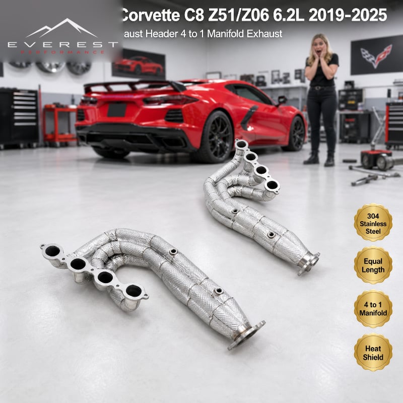 SS304 Equal Length Exhaust Header for Chevrolet Corvette C8 Z51/Z06 Extended 6.2L 2019-2025 4 to 1Manifold Exhaust