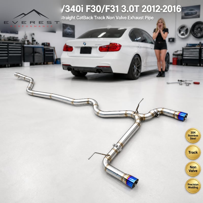 Stainless Steel Performance Straight CatBack Exhaust Pipe for BMW 335i/340i F30/F31 3.0T 2012-2016 NonValve Chrome Tips