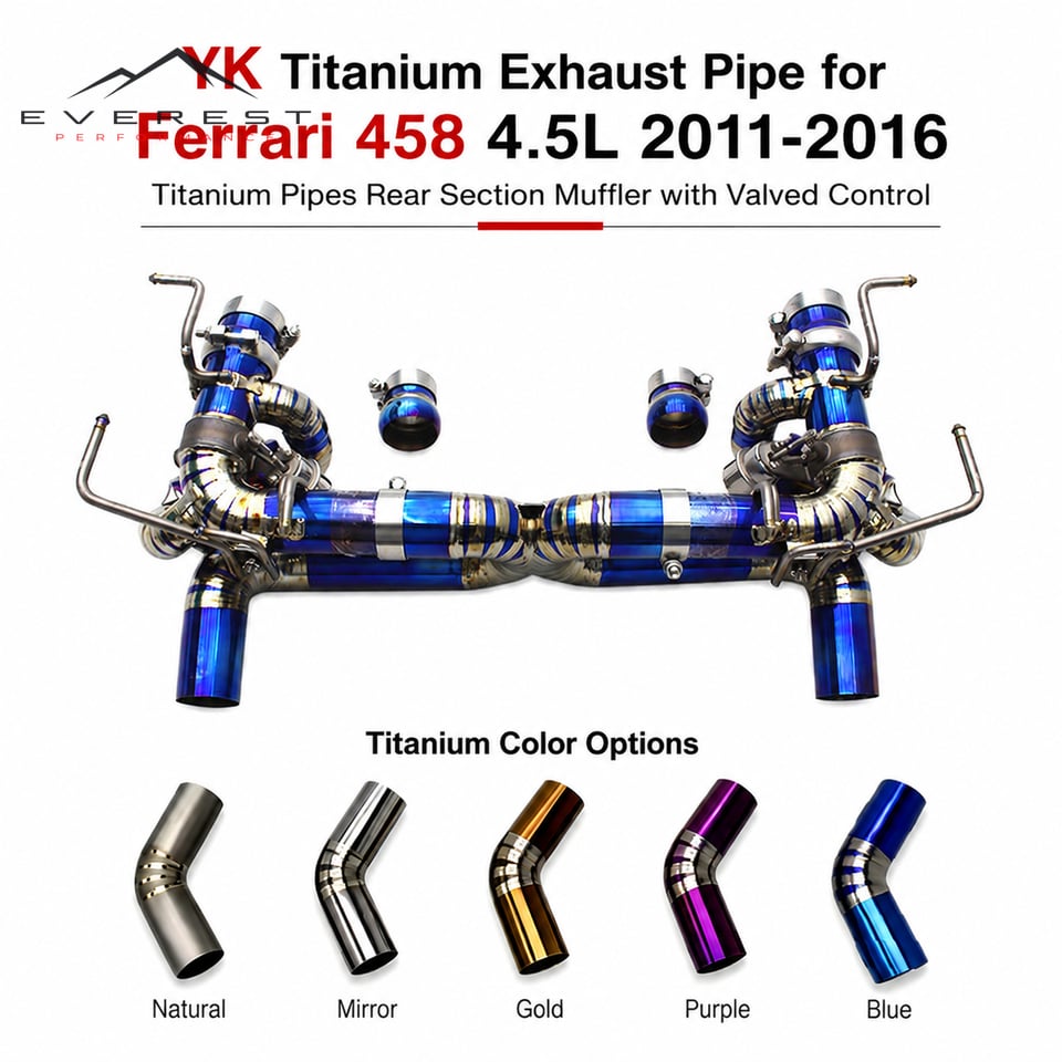 Direct-fit Titanium Exhaust Pipe for Ferrari 458 4.5L 2011-2016 Racing X Pipe Valve Rear Section Lightweight Axleback Supersport