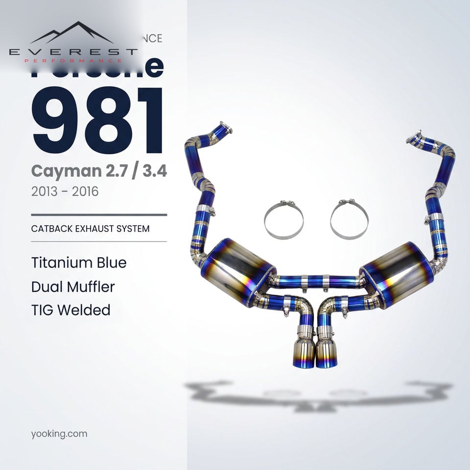 Titanium Exhaust Pipe System for Porsche 981 Cayman 2.7 3.4 2013-2016 Straight Through Burnt Blue Lightweight Performance