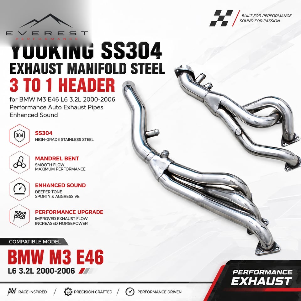 Racing SS304 Exhaust Manifold Steel 3 to 1 Header for BMW M3 E46 L6 3.2L 2000-2006 Performance Auto Exhaust Pipes Enhanced Sound