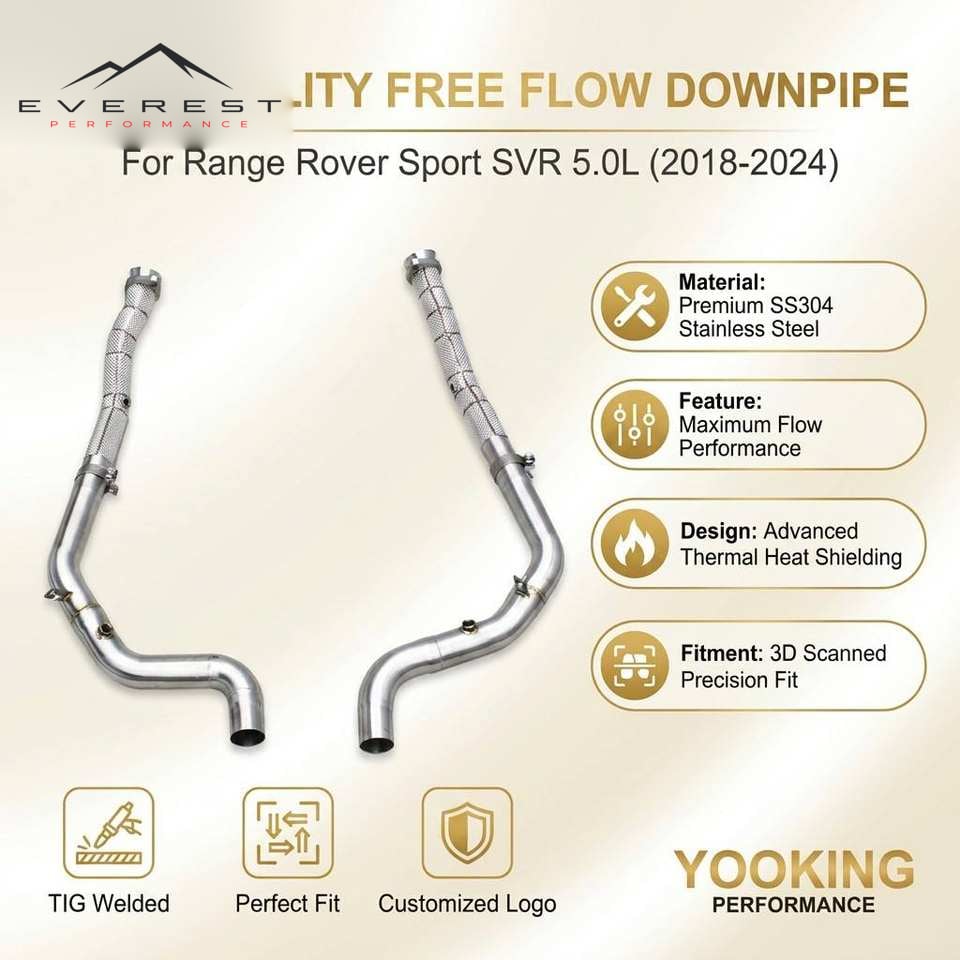 SS304L Exhaust Downpipe for Land Rover Range Rover Sport SVR 5.0L 2018-2024 With Heat Shield Free Flow Downpipes