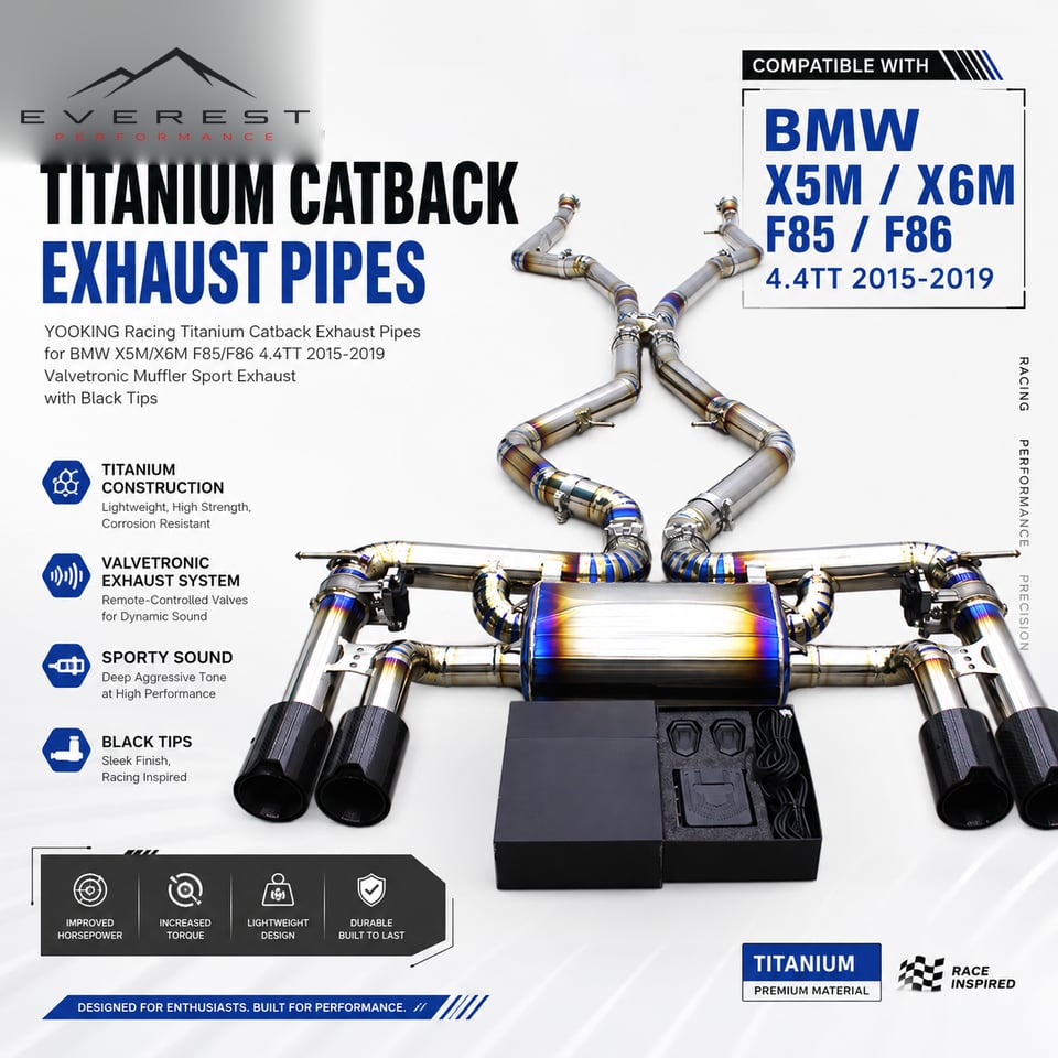 Racing Titanium Catback Exhaust Pipes for BMW X5M/X6M F85/F86 4.4TT 2015-2019 Valvetronic Muffler Sport Exhaust with Black Tips