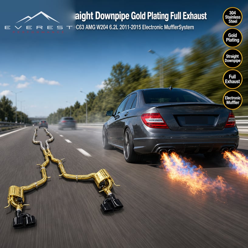 SS304 Straight Downpipe Gold Plating Full Exhaust for Mercedes-Benz C63 AMG W204 6.2L 2011-2015 Electronic MufflerSystem