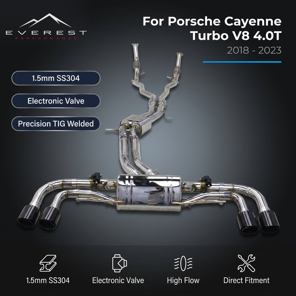 SS304L Exhaust Pipe System for Porsche Cayenne Turbo V8 4.0T 2018-2023 Electronic Valves Are Equipped with Remote Controllers.