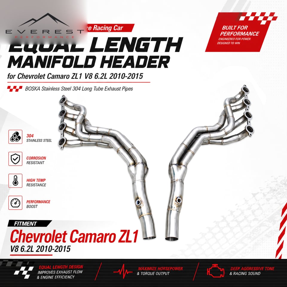 Racing Equal Length Manifold Header for Chevrolet Camaro ZL1 V8 6.2L 2010-2015 Stainless Steel 304 Long Tube Exhaust Pipes