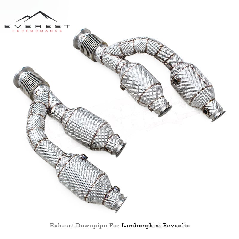 SS304 Exhaust Downpipe for Lamborghini Revuelto V12 6.5L 2023-2025 High Flow Catted Downpipe 100/200/300 Cell With Heat Shield