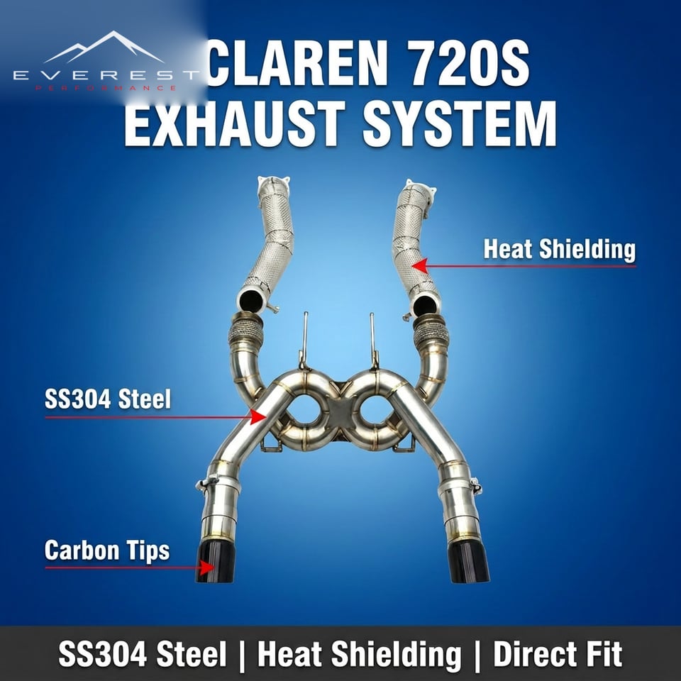 Stainless Steel Exhaust System for McLaren 720S 4.0T 2017-2019 Direct Fitment Catback Downpipe Carbon Black Tips