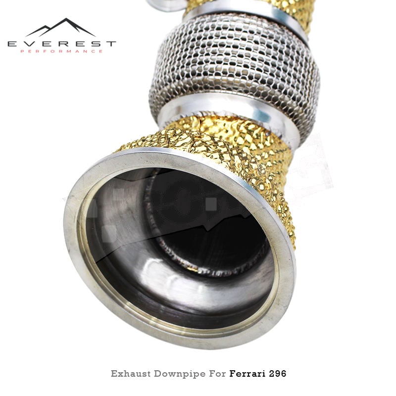 Excuatom SS304 Gold Straight Free Flow Downpipe Exhaust Pipe System for Ferrari 296 GTB V6 3.0T 2021-2024 with Heat Shiel