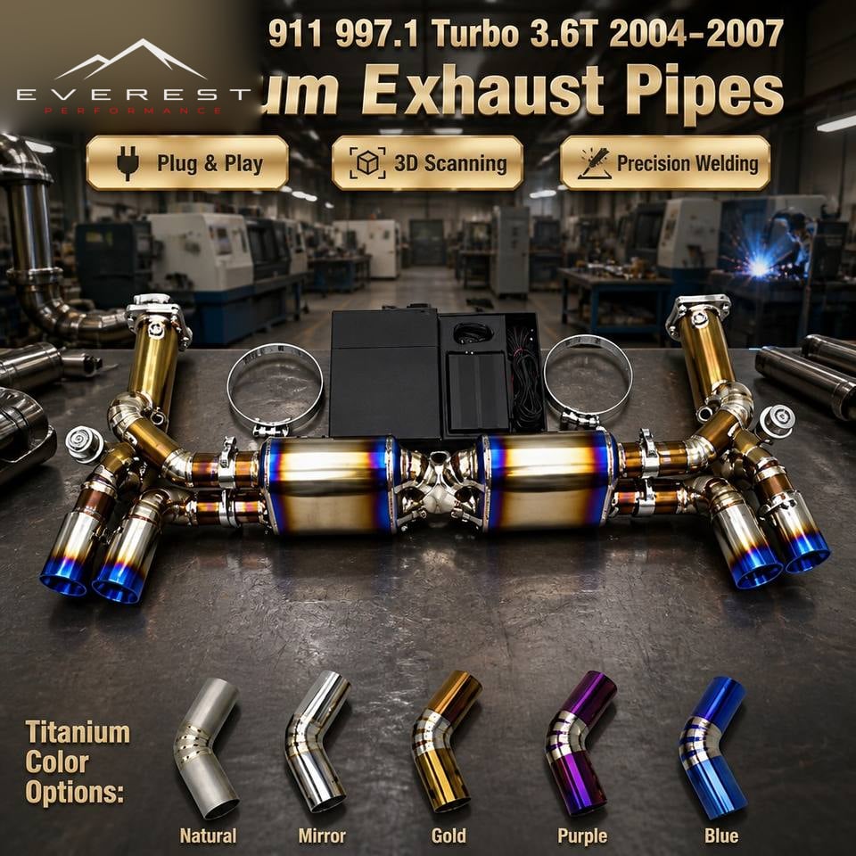 Titanium Valvetronic Exhaust Pipes System with Valve Control for Porsche 911 997.1 Turbo 3.6T 2004-2007 Valved Muffler
