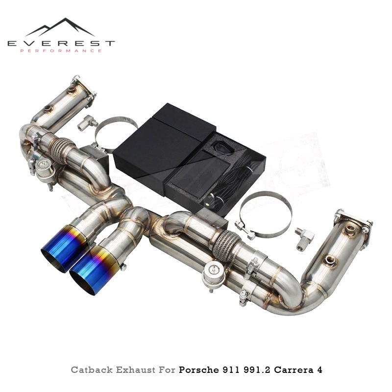 Stainless Steel Exhaust Pipes for Porsche 911 991.2 Carrera 4/S/4S 3.0T 2016-2018 Valve Muffler Catback Burnt Blue Tips