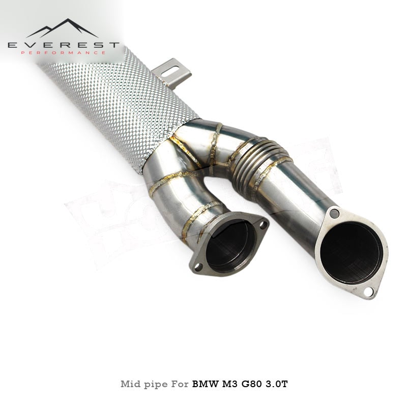 4 Inch Stainless Steel Single Midpipe with Resonator Exhaust Pipes for BMW M3/M4 G80/G82/G83 S58 3.0T 2021-2024 with OPF