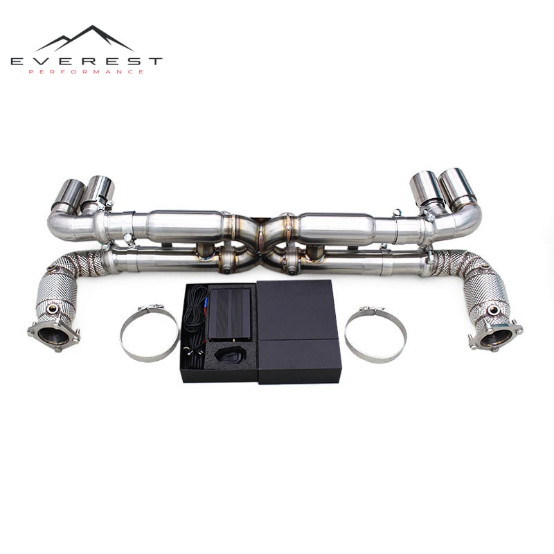 304 Stainless Steel Exhaust Pipe System for Porsche 911 997/997.2 Turbo 3.8T 2010-2013 Downpipe Catalyst 300 Cell Brushed Heat