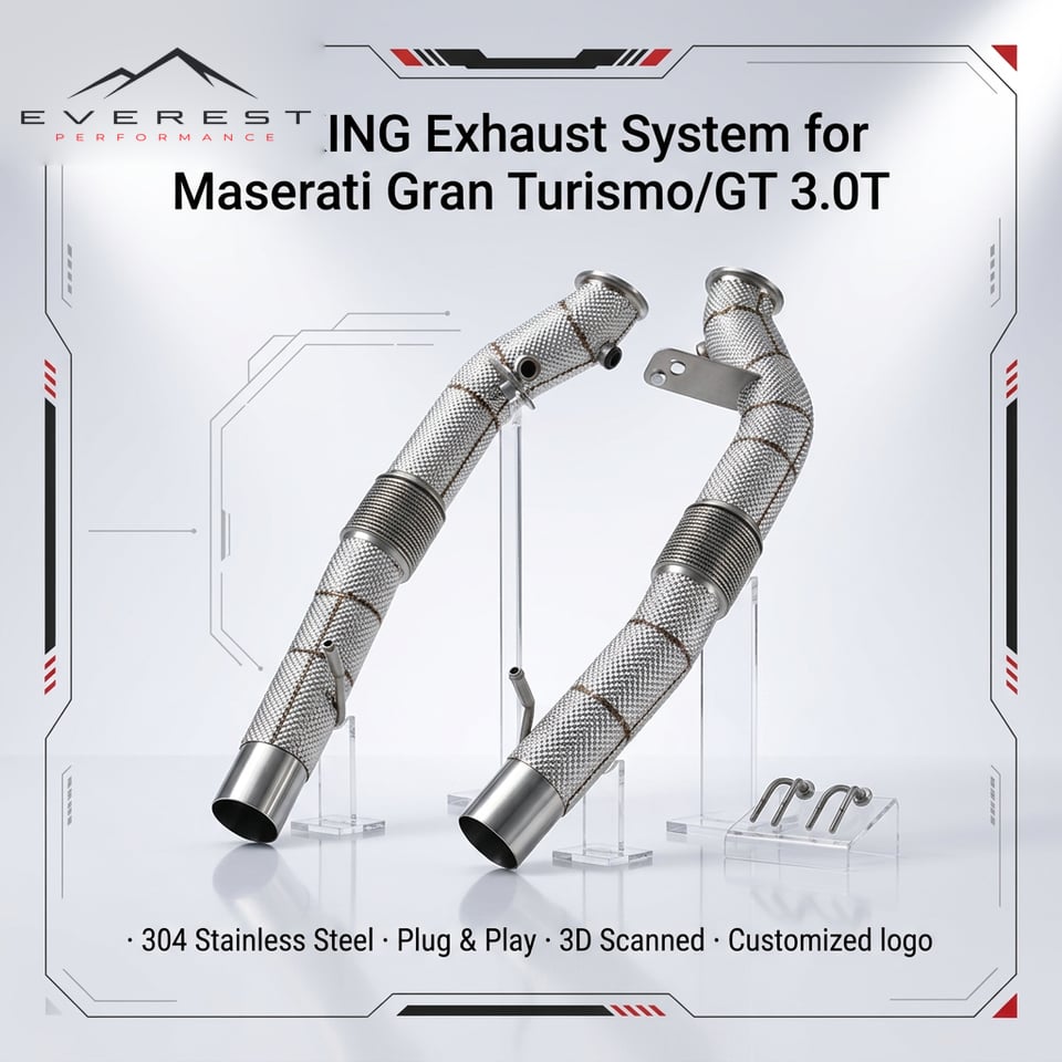 Stainless Steel Header Straight Downpipe for Maserati Gran Turismo/GT 3.0T 2025+ Free Flow Exhaust Pipe with Heat Shield