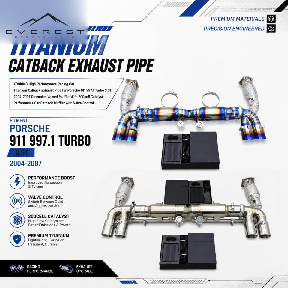 Racing Titanium Catback Exhaust Pipe for Porsche 911 997.1 Turbo 3.6T 2004-2007 Downpipe Valved Muffler With 200cell Catalyst