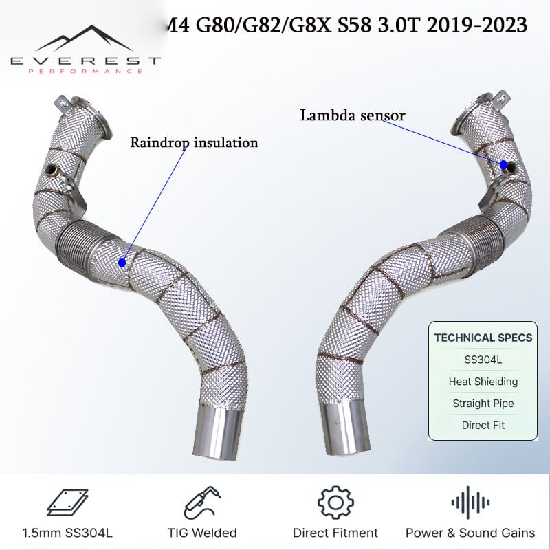 SS304 Exhaust Downpipe for BMW X5M/X6M F85/F86 4.4TT 2015-2019 All-inclusive Insulation Free Flow Downpipe