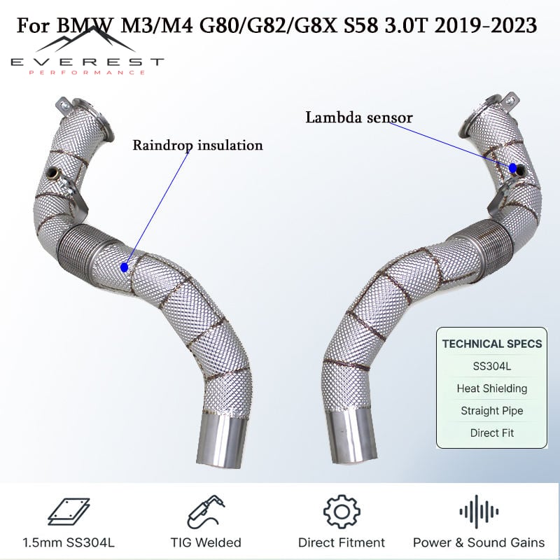 SS304 Exhaust Downpipe for BMW X5M/X6M F85/F86 4.4TT 2015-2019 All-inclusive Insulation Free Flow Downpipe
