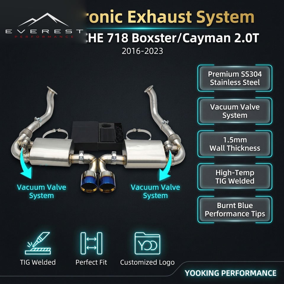 SS304L Exhaust Pipe System for Porsche 718 Boxster/Cayman 2.0T 2016-2023 Racing Exhaust Muffler with Valve System Catback