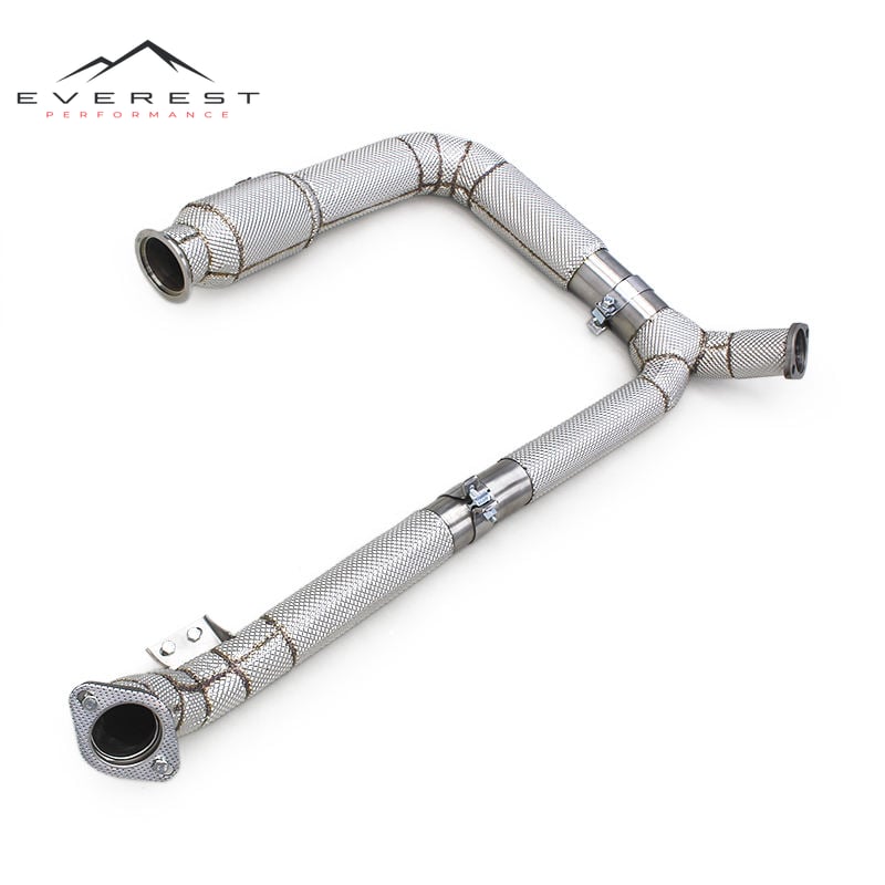 SUS304 High Flow Pipe Exhaust Downpipe for Porsche 718 2.0T 2016-2023 with Heat Shield Insulation 100/200/300 Cells Downpipe