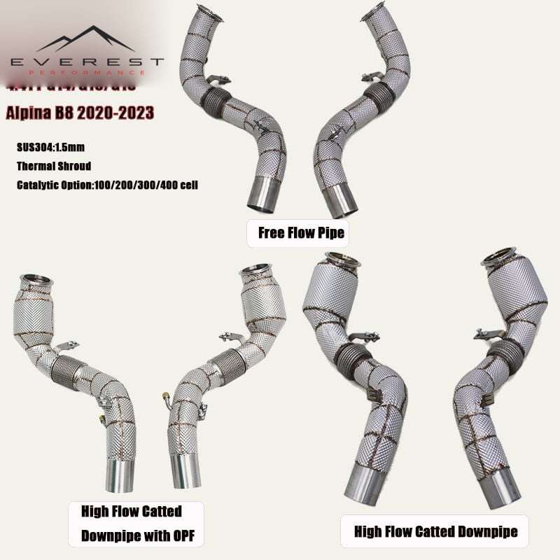 SS304 Exhaust Downpipe for BMW M850/M850i 4.4TT G14/G15/G16 Alpina B8 2020-2023 Catalyst with Heat Insulation Cover100/200 Cell