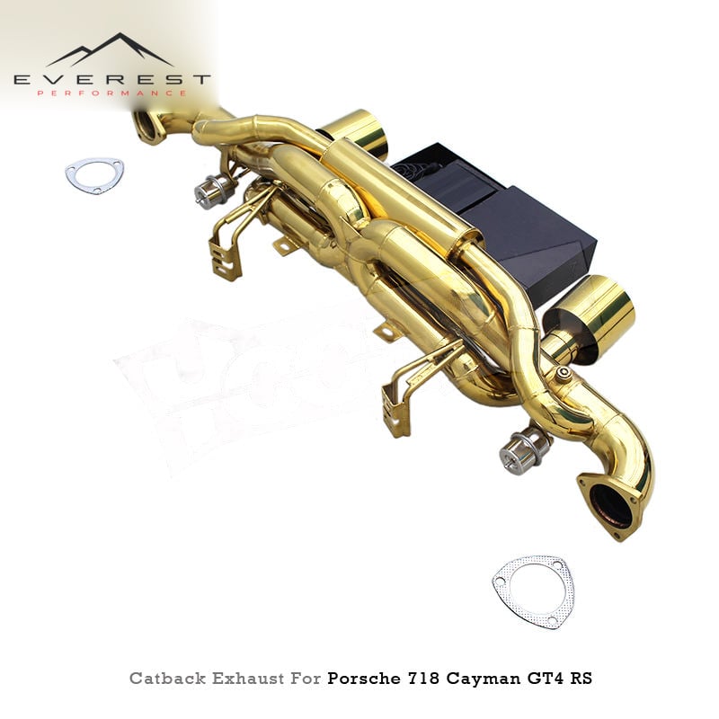 Stainless Steel Plate Gold Valved Muffler Catback Exhaust Pipes for Porsche 718 Cayman GT4 RS 4.0L 2022-2025 Racing Car