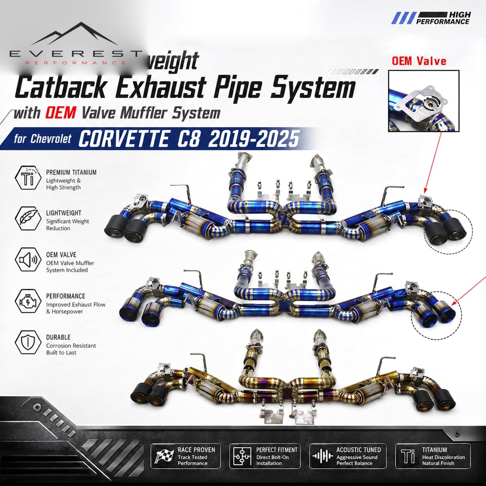 Racing Titanium Lightweight Catback Exhaust Pipe System for Chevrolet Corvette C8 2019-2025 with Valve Muffler System