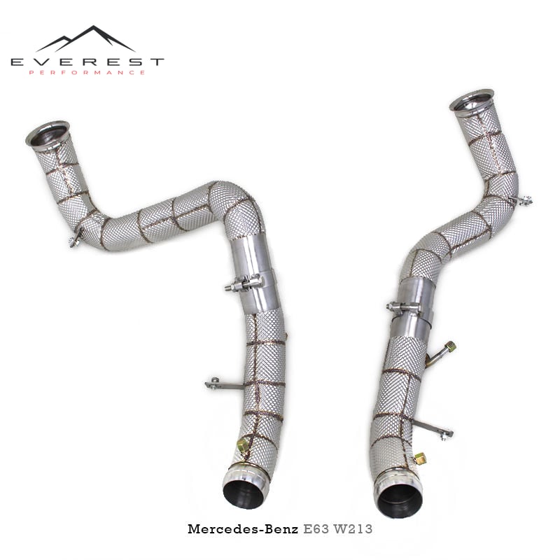 SS304 Exhaust Downpipe for Mercedes-Benz E63/E63S AMG W213 4.0TT 2016-2023 With Heat Shield Free Flow Pipe With OPF