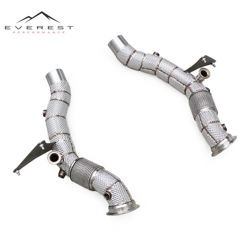 SS304 Exhaust Downpipe for Ferrari F8 Spider/Tributo 3.9T V8 2019- Turbo Exhaust Pipe With Heat Shield Car Free Flow Downpipes