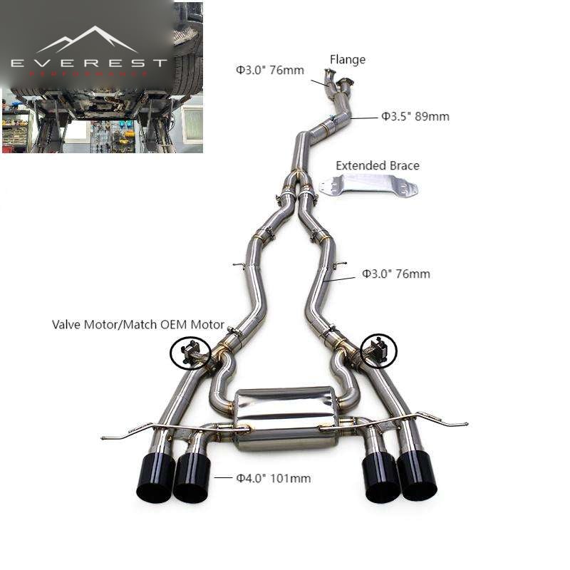 Racing Stainless Steel Valved Exhaust Catback for BMW G80 M3/M4 G82 G8X S58 Engine 3.5inch Single Exhaust Pipes With Bracket
